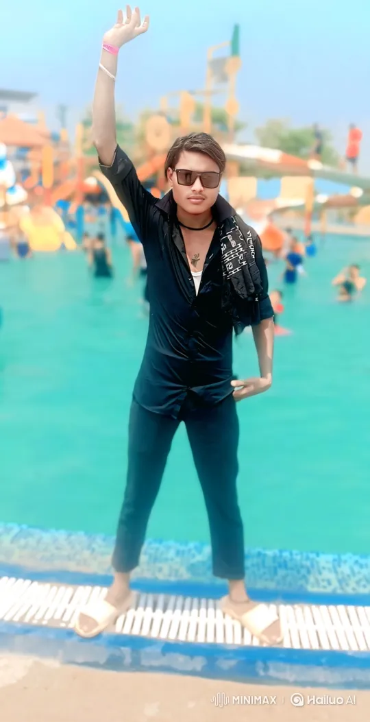 Young Man Waving in Water Park Pool – AI Generated Video | Hailuo AI