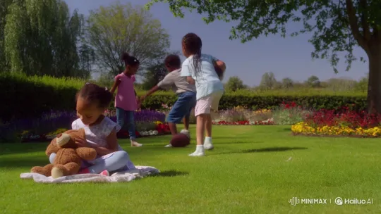 Children Playing with Teddy Bear and Football – AI Generated Video | Hailuo AI