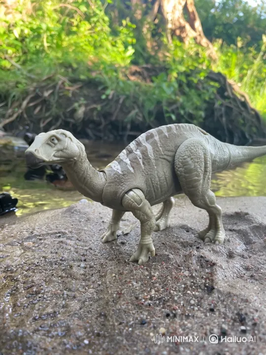 Dinosaur Stands Up and Roars by Stream – AI Generated Video | Hailuo AI