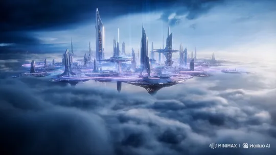 Futuristic Aeterna City Above Stormy Clouds – AI Generated Video | Hailuo AI