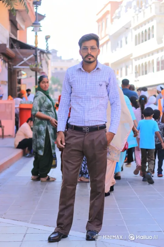 Man with Modi Impersonator Meets on Bustling Street – AI Generated Video | Hailuo AI