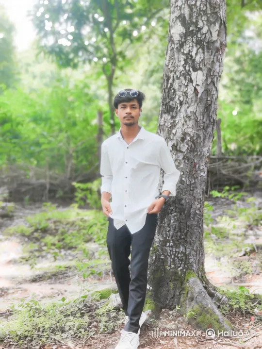 Stylish Man Poses Confidently in Forest Setting – AI Generated Video | Hailuo AI