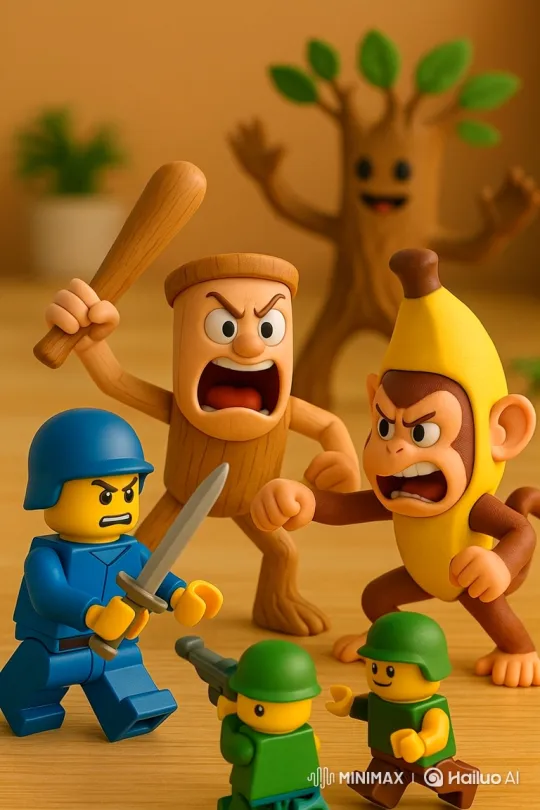 Toy Figures Engage in Intense Battle Scene – AI Generated Video | Hailuo AI
