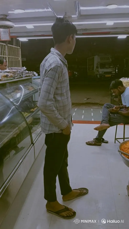 Night Shop Interior with Patient Man and Absorbed Shopkeeper – AI Generated Video | Hailuo AI