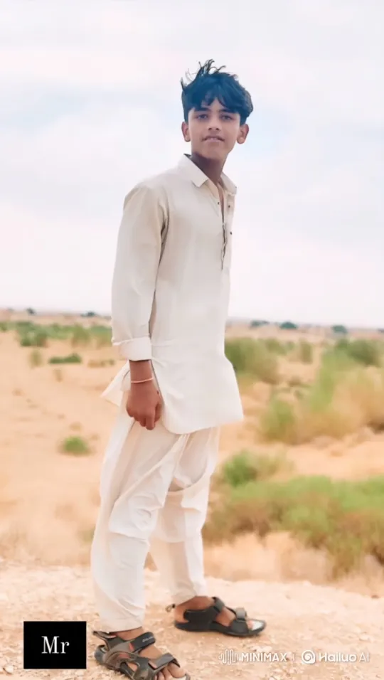 Young Man Walks Across Desert Landscape – AI Generated Video | Hailuo AI