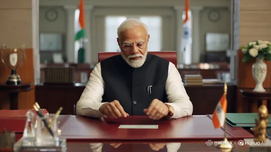 Indian PM Modi Opens Card in Formal Setting – AI Generated Video | Hailuo AI