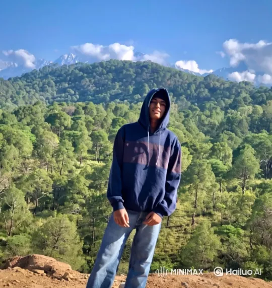 Young Man Contemplates Majestic Mountain Landscape – AI Generated Video | Hailuo AI
