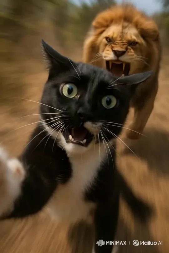Lion Pursues Cat – AI Generated Video | Hailuo AI
