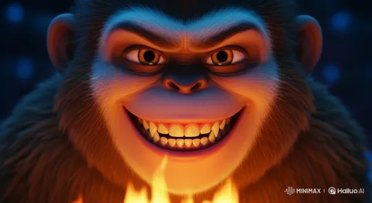 Monkey's Sinister Grin Under Dual Lights – AI Generated Video | Hailuo AI