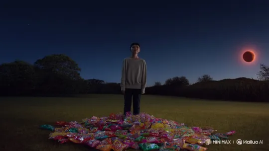Person Explodes into Candies, Flies to Mars in Twilight Scene – AI Generated Video | Hailuo AI