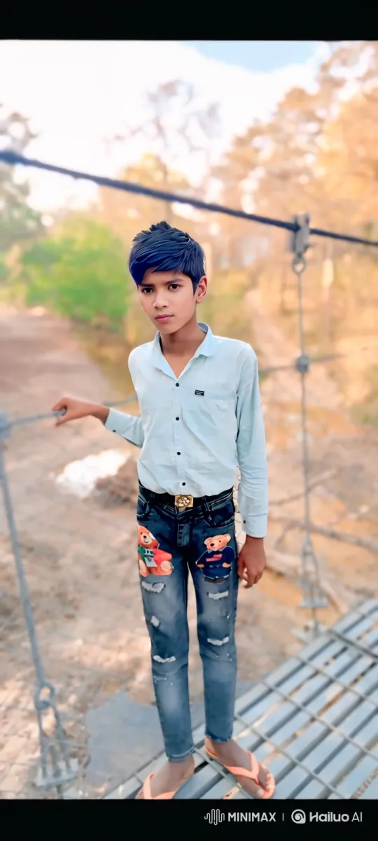 Young Boy on Bridge with Gentle Smile – AI Generated Video | Hailuo AI
