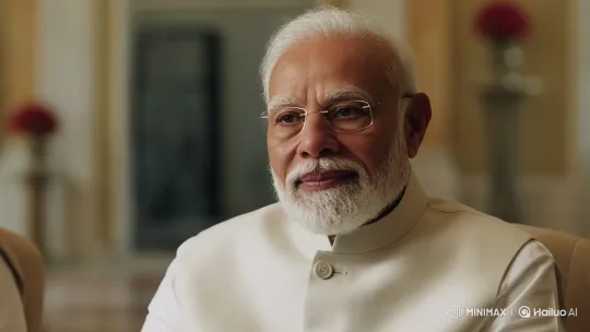 Narendra Modi's Attentive and Serene Close-Up in a Formal Setting – AI Generated Video | Hailuo AI