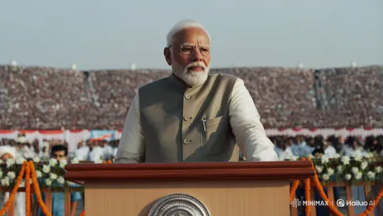 Narendra Modi Addresses Supporters at Outdoor Rally – AI Generated Video | Hailuo AI