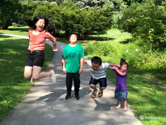 Family Jumping Joyfully in Park Captured on Video – AI Generated Video | Hailuo AI