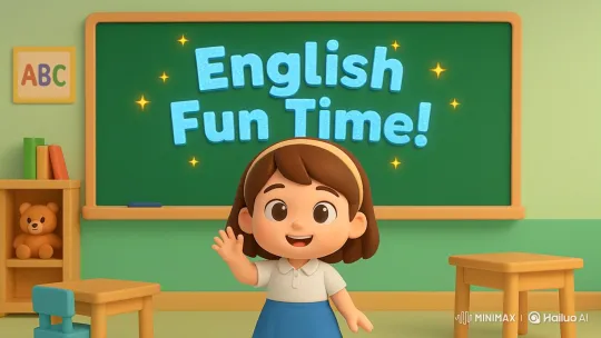 Animated Girl Welcomes Viewers in Bright Cartoon Classroom – AI Generated Video | Hailuo AI