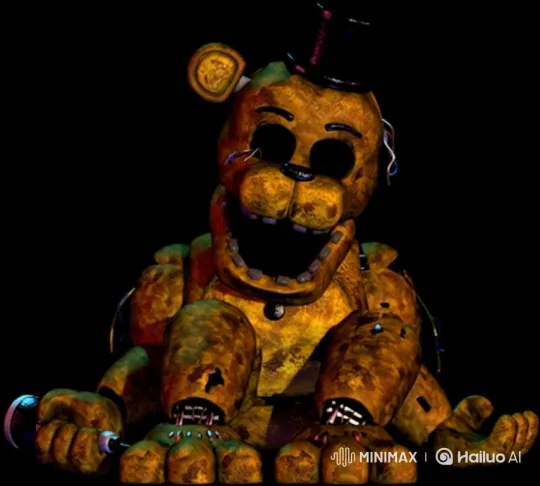 Golden Animatronic Bear Awakens in Darkness – AI Generated Video | Hailuo AI