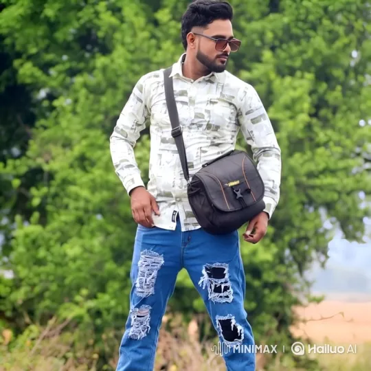 Stylish Young Man in Lush Greenery with Confident Smile – AI Generated Video | Hailuo AI