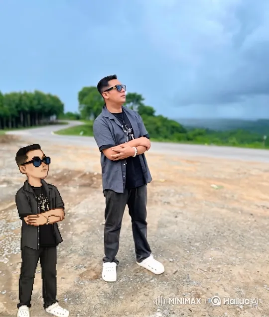 180-degree Orbit Around Man and Pixelated Avatar – AI Generated Video | Hailuo AI