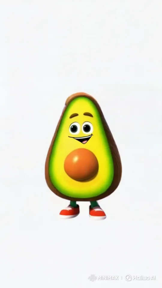 Animated Avocado Enjoying Mango in Cozy Living Room – AI Generated Video | Hailuo AI
