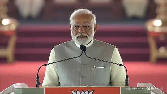 Prime Minister Modi Commands Attention at Formal Address – AI Generated Video | Hailuo AI
