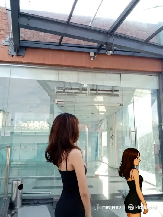 Woman and Her Digital Double on a Modern Balcony – AI Generated Video | Hailuo AI