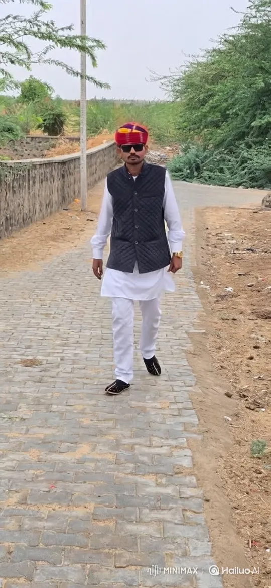 Man in Traditional Attire Walks Confidently on the Country Path – AI Generated Video | Hailuo AI