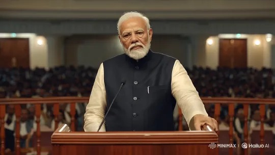 Narendra Modi Addresses Audience in Formal Setting – AI Generated Video | Hailuo AI