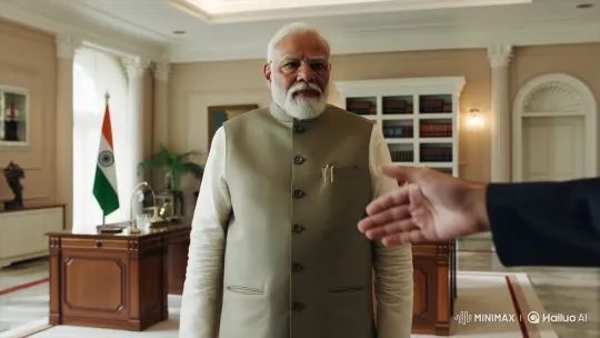 Formal Handshake with PM Modi in Elegant Office – AI Generated Video | Hailuo AI