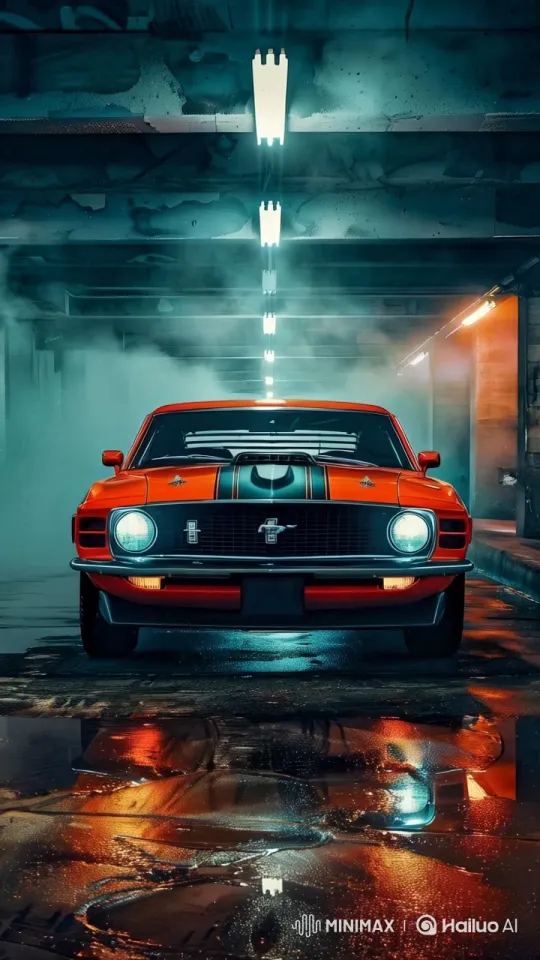 Classic Red Car Drives into Mysterious Night – AI Generated Video | Hailuo AI
