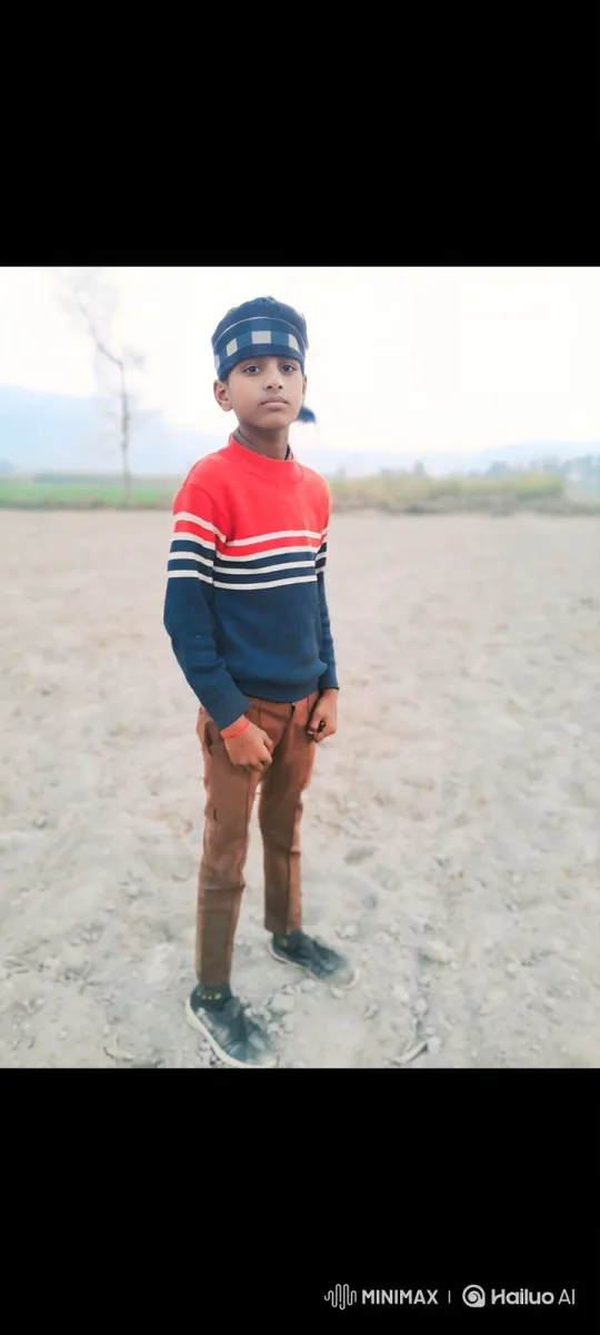 Boy in Striped Sweater Smiles at Camera – AI Generated Video | Hailuo AI