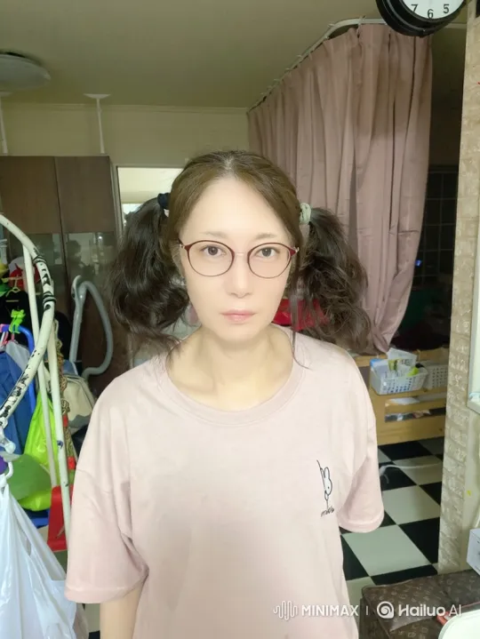 Woman removes shirt in casual room setting – AI Generated Video | Hailuo AI