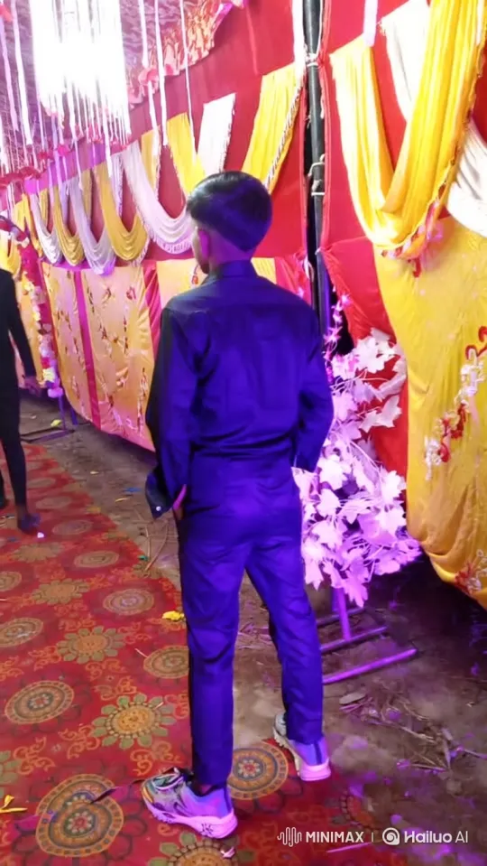 Young Man Walks Down Festively Decorated Corridor – AI Generated Video | Hailuo AI