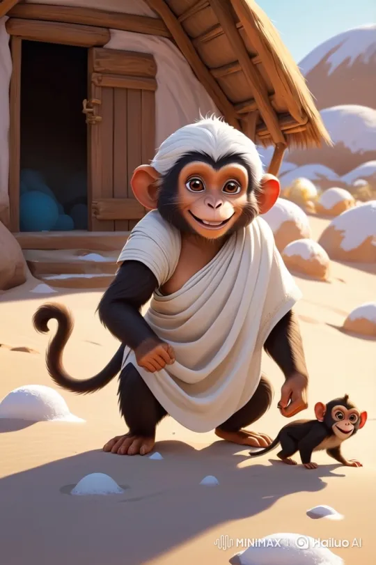Peaceful Moment: Gentle Monkey and Playful Baby – AI Generated Video | Hailuo AI
