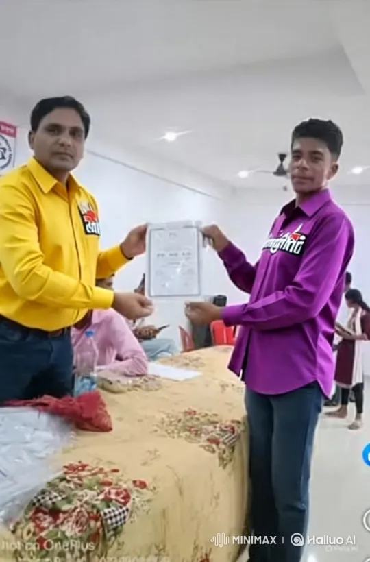 Presentation of Award to Young Man in Purple Shirt – AI Generated Video | Hailuo AI