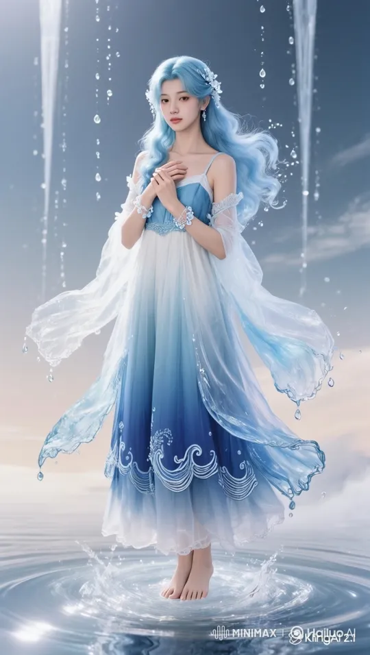 Mystical Maiden Conjures Crystal Streams in Tranquil Waters – AI Generated Video | Hailuo AI