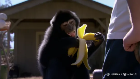 Mischievous Monkey Kicks Person, Runs to Hide – AI Generated Video | Hailuo AI