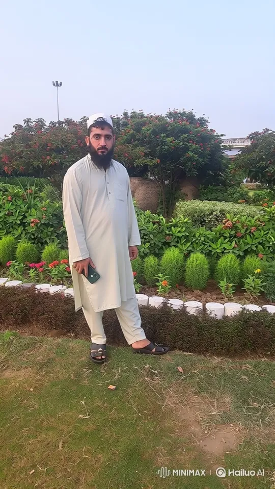 Man in Park with Smartphone: Serene Smile and Gentle Breeze – AI Generated Video | Hailuo AI
