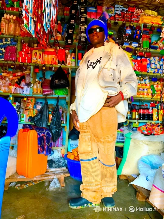 Stylish Man Poses Confidently in Colorful Shop – AI Generated Video | Hailuo AI