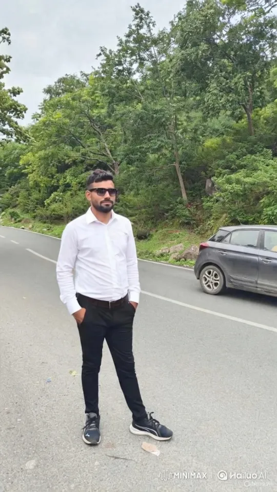 Man in Thoughtful Observation Amidst Lush Landscape – AI Generated Video | Hailuo AI