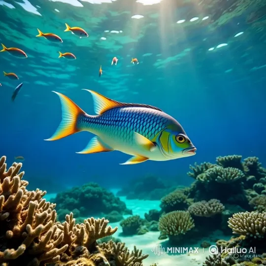 Vibrant Underwater Coral Reef with Swimming Fish – AI Generated Video | Hailuo AI