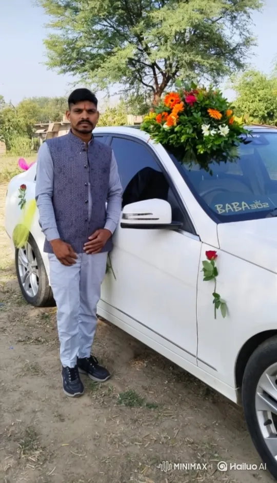 Man Stands Proudly by Flower-Decorated Car – AI Generated Video | Hailuo AI