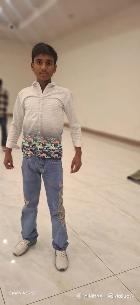 Young Boy in Reflective Hall with Calm Stance – AI Generated Video | Hailuo AI