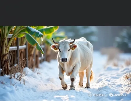 White Cow Delivers Winter Harvest to Elderly Woman – AI Generated Video | Hailuo AI