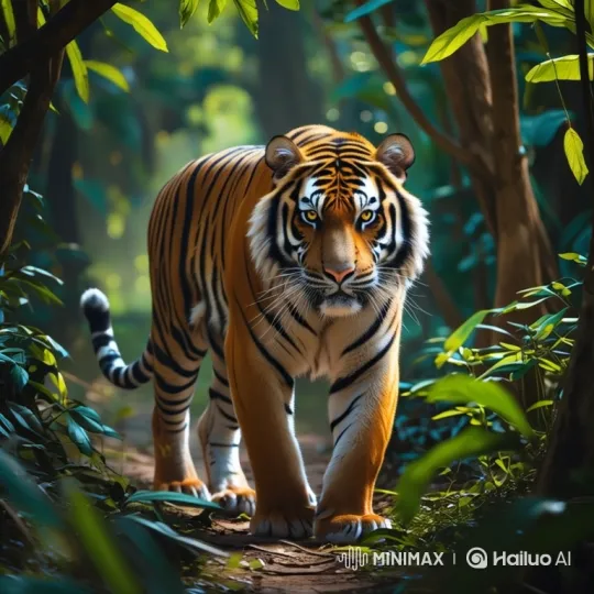 Majestic Tiger Roars in Dense Jungle Setting – AI Generated Video | Hailuo AI