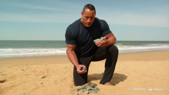 The Rock Eats Stones on a Serene Beach – AI Generated Video | Hailuo AI