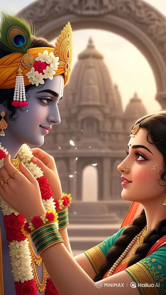 Romantic Embrace with Temple Background – AI Generated Video | Hailuo AI