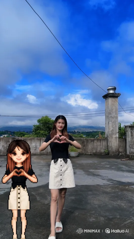 Young Woman and Avatar on Rooftop with Panoramic View – AI Generated Video | Hailuo AI