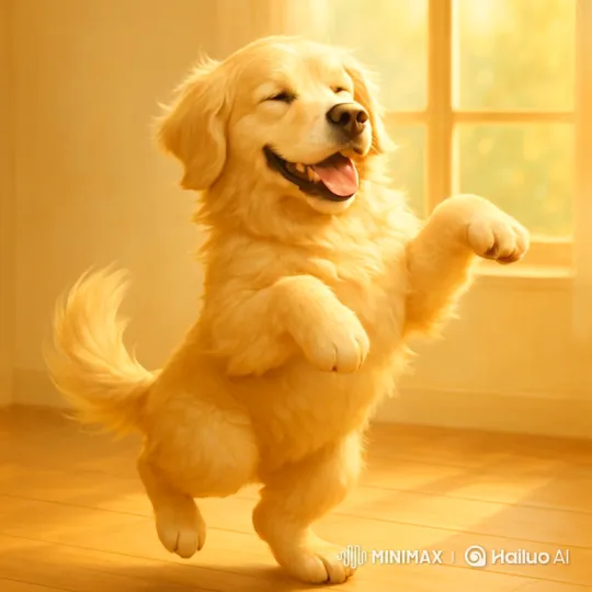 Golden Retriever Puppy Joyfully Dancing in Sunlight – AI Generated Video | Hailuo AI