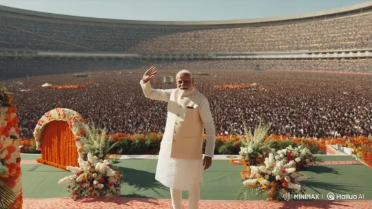 Indian Prime Minister Modi Addresses Enthusiastic Crowd – AI Generated Video | Hailuo AI