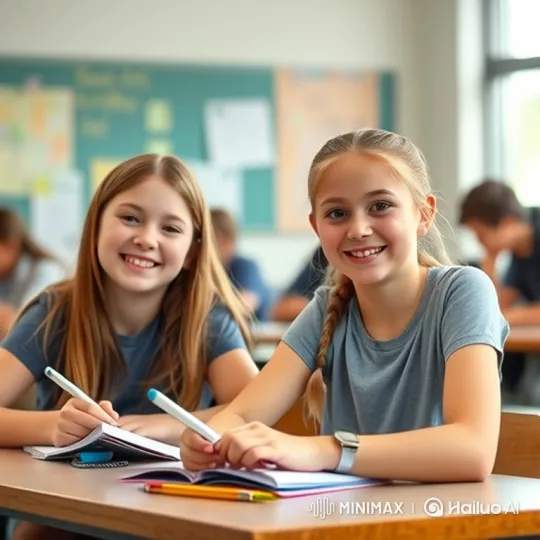 Girls Sharing Laughter and Secrets in a Classroom – AI Generated Video | Hailuo AI